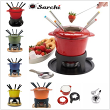 Emailliertes Gusseisen Schokoladen-Fondue-Set mit Gabeln